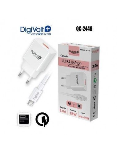DIGIVOLT CARGADOR USB QC-2450 ULTRA RAPIDO + CABLE TIPO C 3A 18w. Digivolt - 1