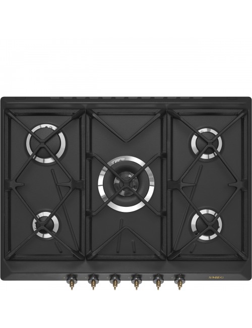 Smeg Encimera Gas SRV876AOGH 5 quemadores 86cm Vidrio Negro/Inox