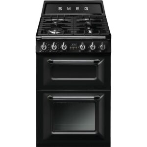 Smeg Cocina TR62BL Gas Natural Negra 4 Fuegos 2 Hornos Eléctricos