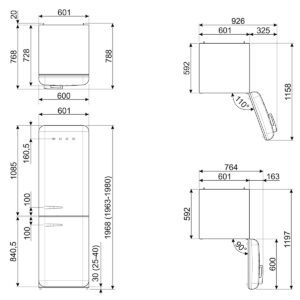 SMEG FRIGO-COMBI FAB-32RLI5 PISTACHO/1.97m/N.F./CLASE D BOMBINO DERECHA